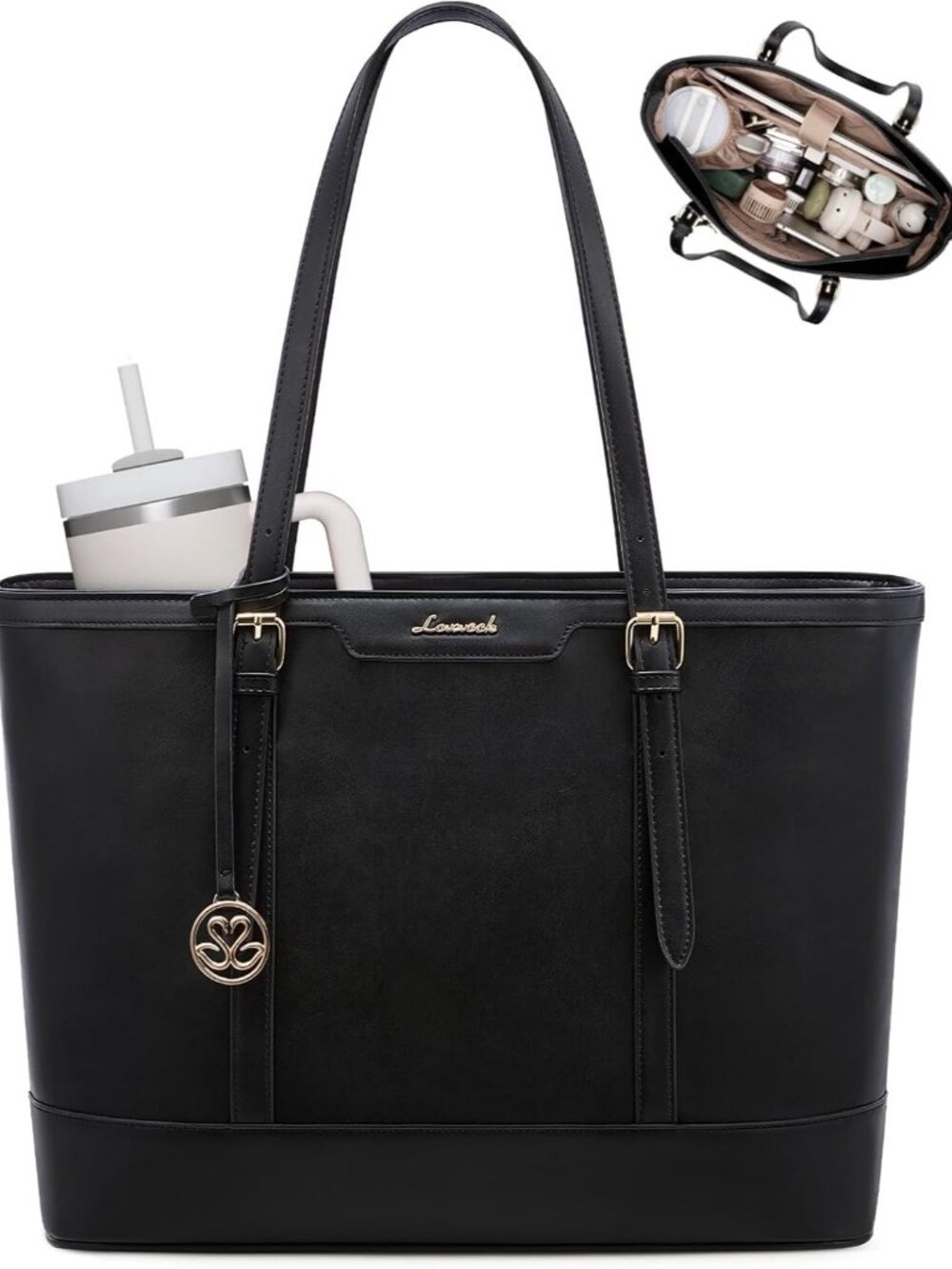 Work Tote Bag for Women 15.6 Inch Laptop Purse with Cup Holder